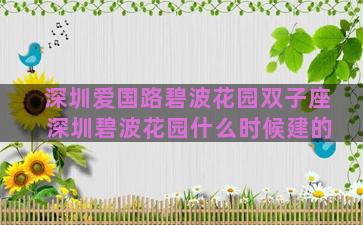 深圳爱国路碧波花园双子座 深圳碧波花园什么时候建的